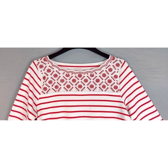 Allison Daily Tunic Knit Top Red White Stipes Three Quarter Sleeves Nautical - Picture 3 of 8